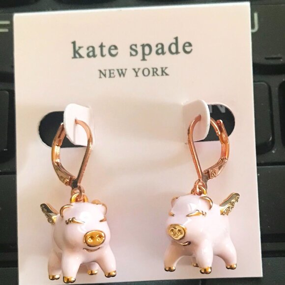 kate spade Jewelry - Kate Spade Rose Gold Tone Pink Enamel 3D Pig Earrings
